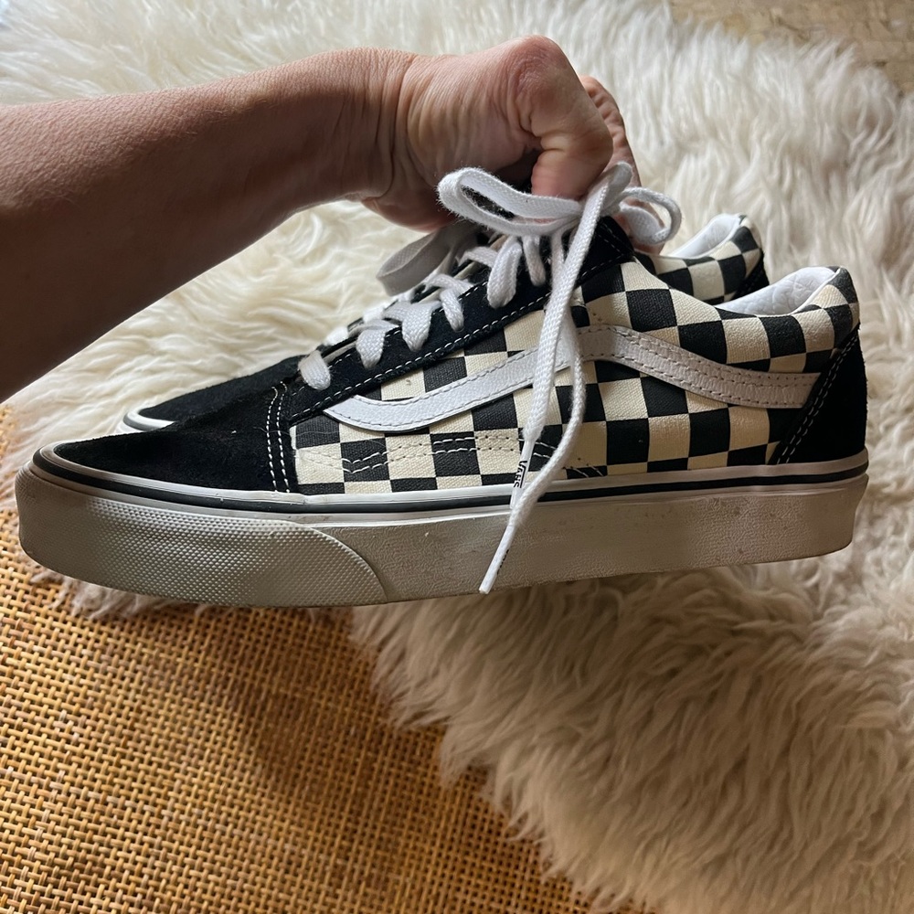 Black/White Checkered Vans w Laces